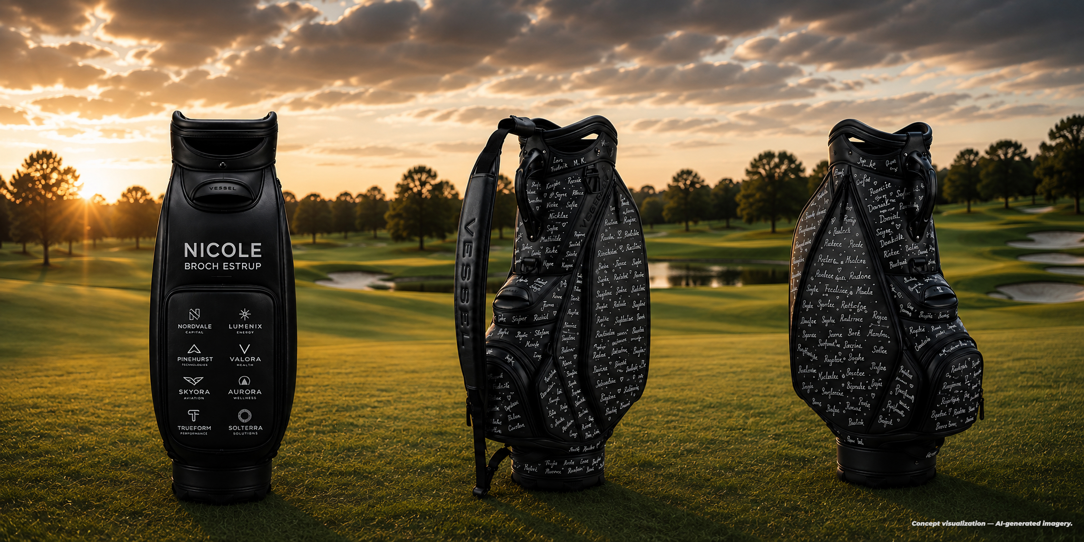 The Names Behind the Journey golfbags på en golfbane